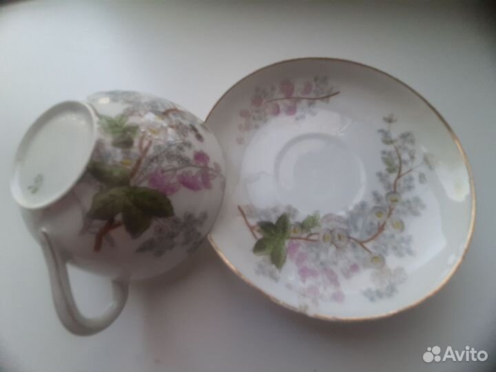 Чайная пара 19 век костяной фарфор