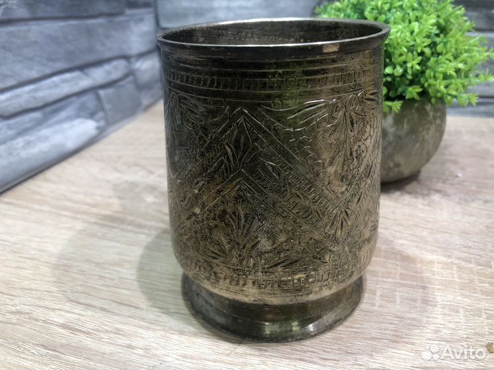 М.23074 Кружка мельхиор, посеребрение 19 век