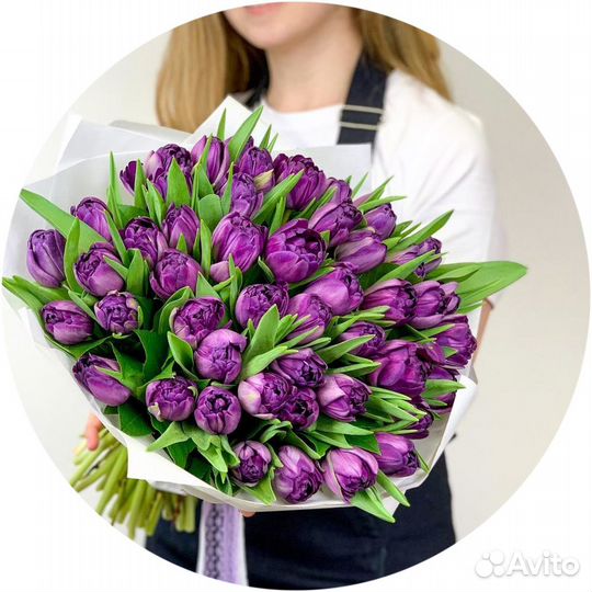 Букет из 35 пионовидных тюльпанов, доставка цветов