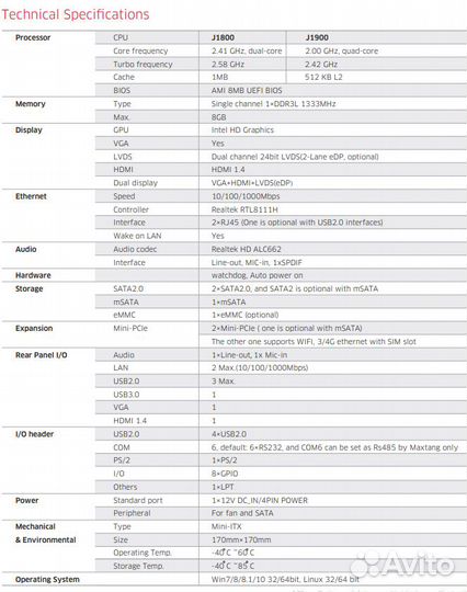 Mini ITX материнская плата 2 Lan 6 com
