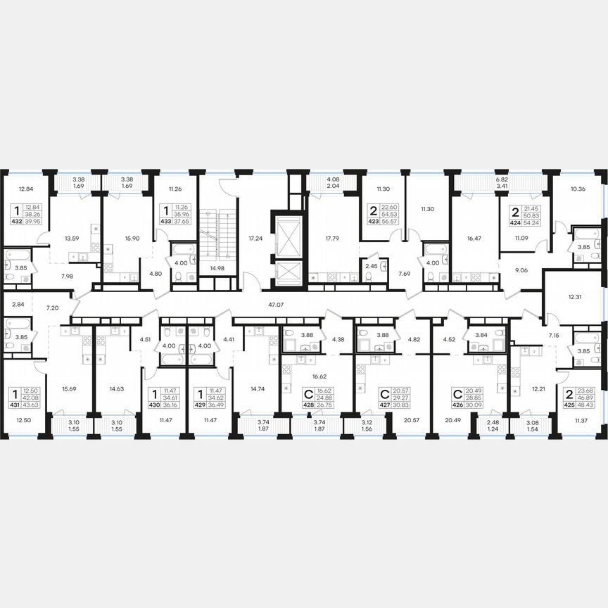2-к. квартира, 48,4 м², 10/15 эт.