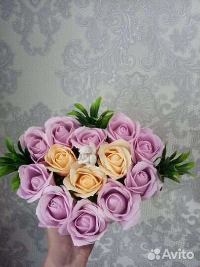 Мыльные розы в подарочной коробке, в виде сердца