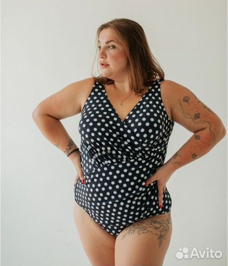 Слитный купальник в горошек 52-54