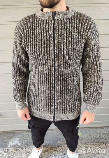 Новый шерстяной свитер на молнии 54