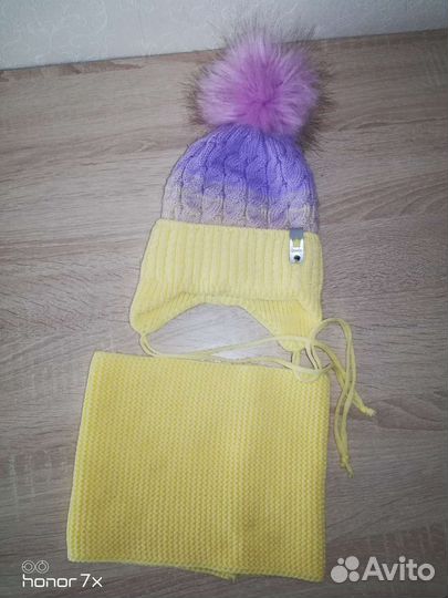 Шапка для девочки демисезонная+снуд