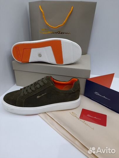 Кеды Santoni мужские хаки зеленые замшевые