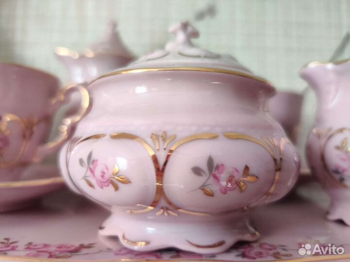 Кофейный сервиз розовый фарфор Чехословакия