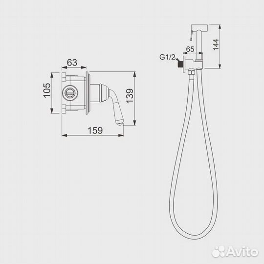 Гигиенический душ со смесителем Rose R0205E, золо