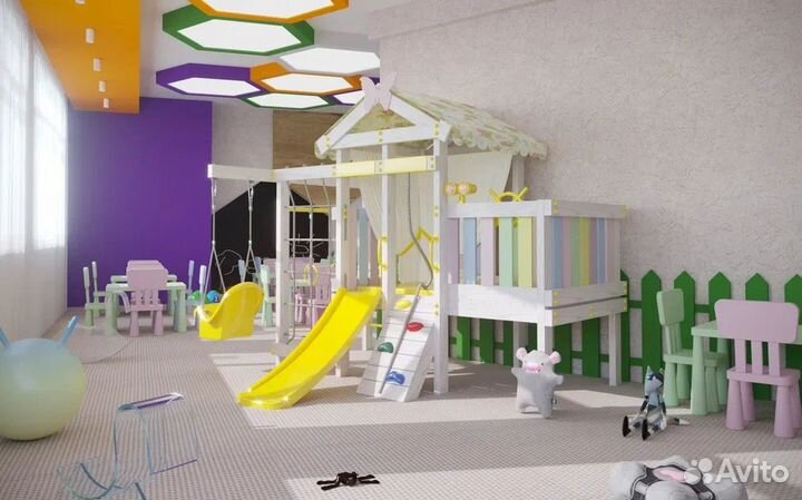 Детская кровать с домиком и горкой