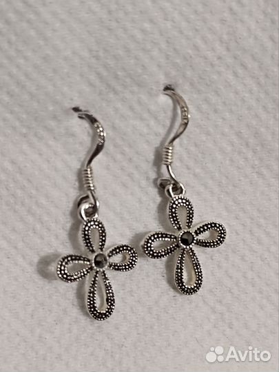 Серебряные серьги с марказитами, 925 пр