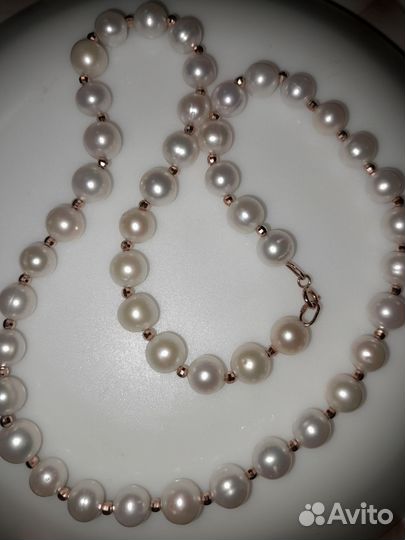 Бусы из натурального жемчуга и золота