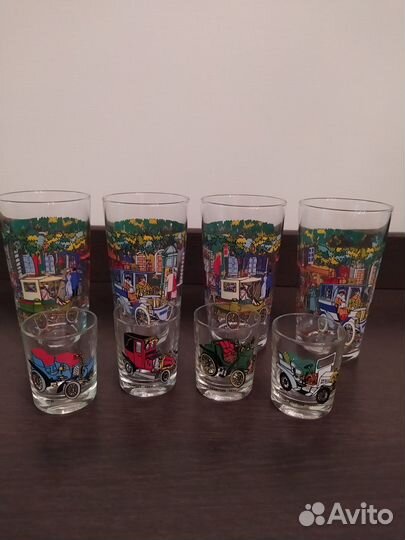 Стаканы и стопки с машинами. 4 комплекта. Чехия