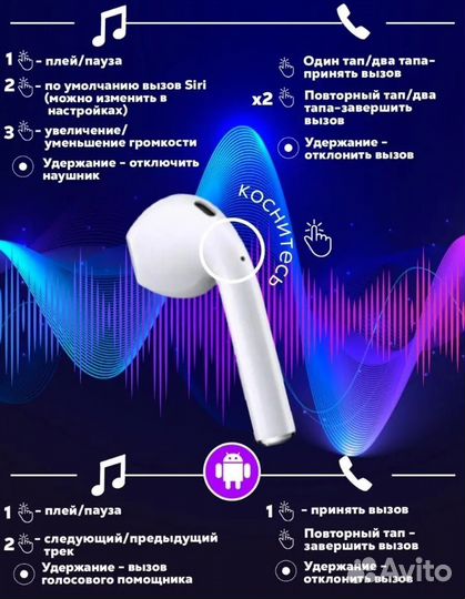 Беспроводные наушники i12 блютуз 5.0