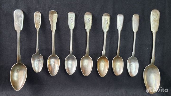 Царское серебро. 9 ложек. 84 проба