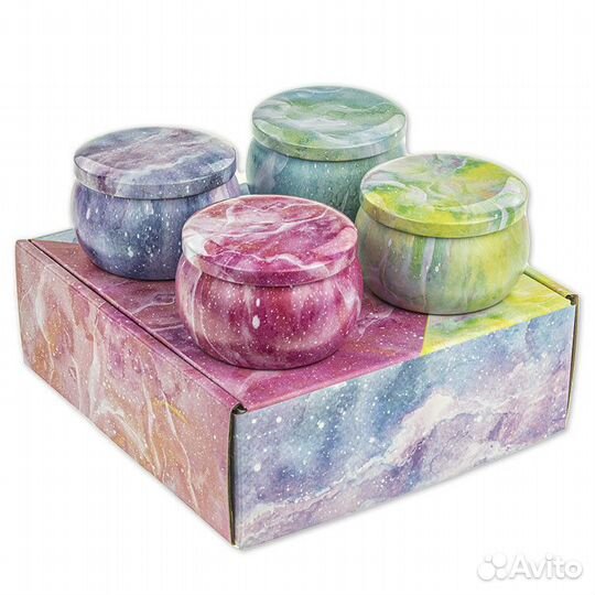 Набор 4 шт сувенирных баночек Сияние Мрамор 130 мл