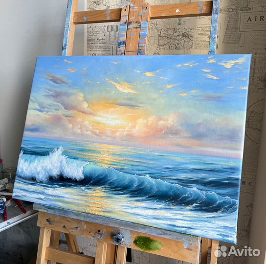 Картина маслом на холсте Морской пейзаж Закат