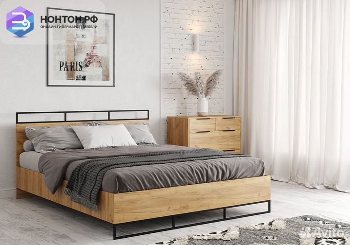 Кровать Лофт 1.6 м дуб крафт золотой