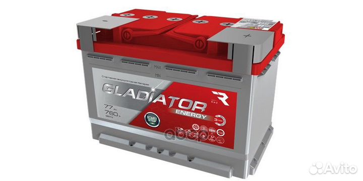 Аккумулятор gladiator Energy 77 Ah, 760 A