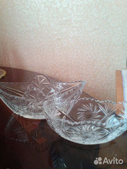 Хрустальная ваза ладья, сахарница. 80 год