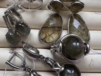 Серьги кольцо серебро 925 лабрадор новые украшения
