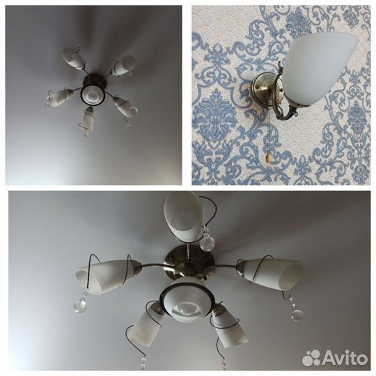 Люстра 6 рожков и 2 бра