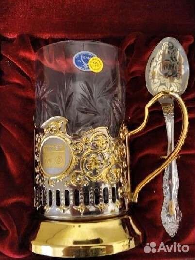 Подарочный набор, подстаканник с позолотой