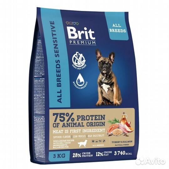 Brit Premium Dog Sensitive с лососем и индейкой 3к