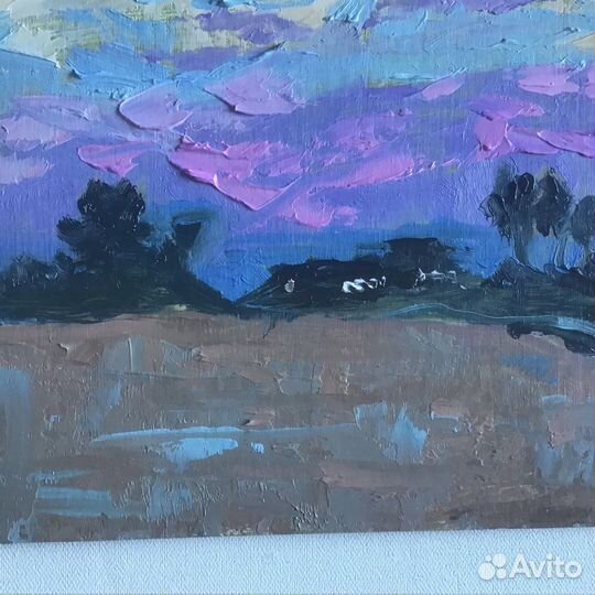 Картина маслом пейзаж/ озеро/ море/закат