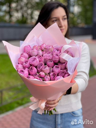 Пионовидные розы, букет роз, доставка цветов