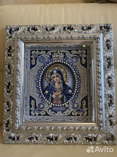 Вышивка иконы из бисера и натуральных камней