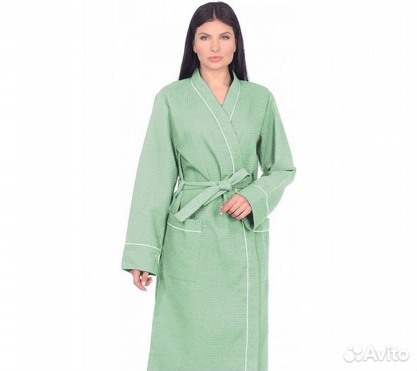 Халат вафельный Home One с кантом фисташка 46