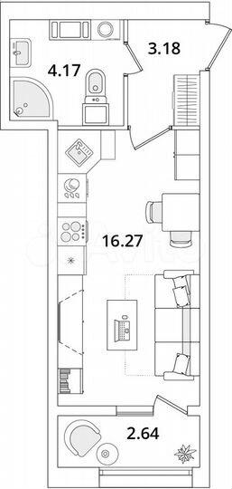 Квартира-студия, 24,9 м², 14/22 эт.