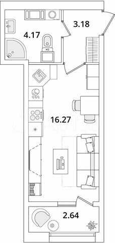 Квартира-студия, 24,9 м², 14/22 эт.