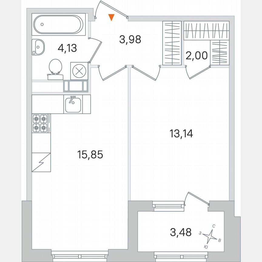 1-к. квартира, 40,8 м², 4/4 эт.