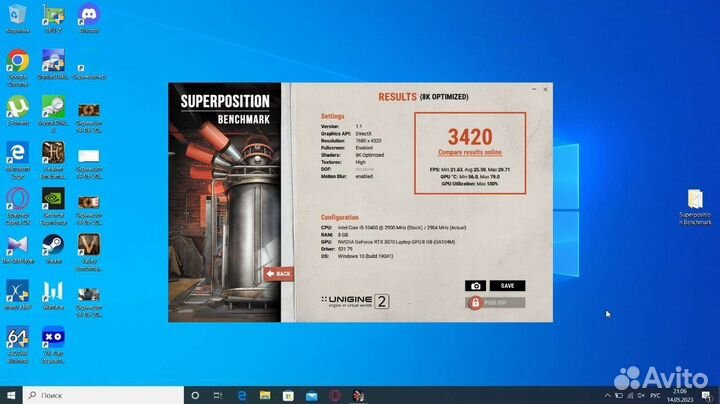 Игровой ноутбук rtx 3070/i5-10400/ Озу 8gb