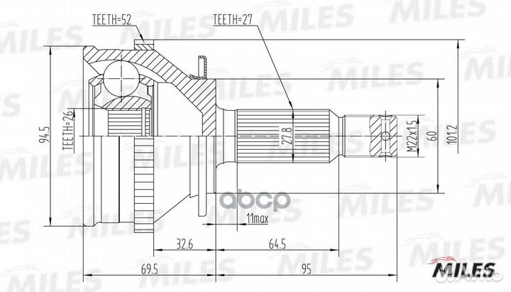 ШРУС наружный hyundai santa FE 2.0-2.7 01-06 (с