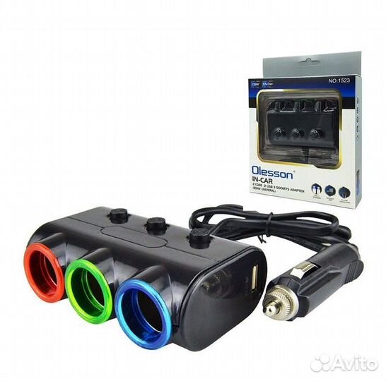 Разветвитель авто Olesson NO.1523 (2USB/3гн.с подс