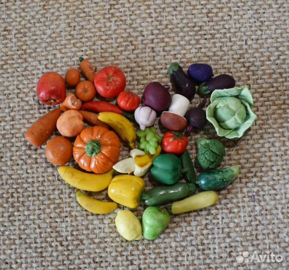 Игрушечные овощи фрукты 12 шт из полимерной глины