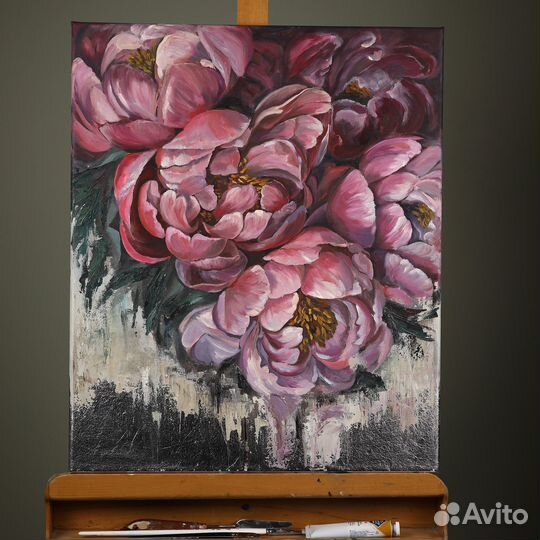 Картина маслом пионы