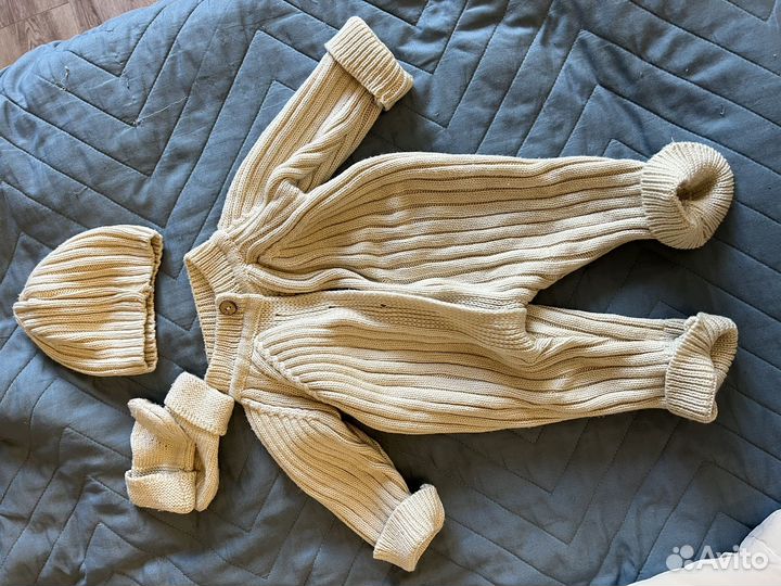 Конверт зимний для девочки+вязаный комплект