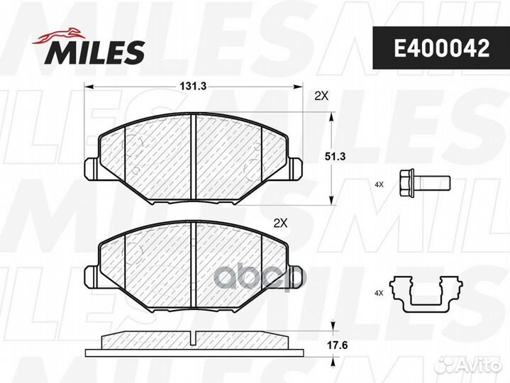 Колодки тормозные дисковые перед E400042 Miles