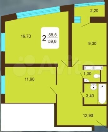 2-к. квартира, 58,2 м², 7/23 эт.
