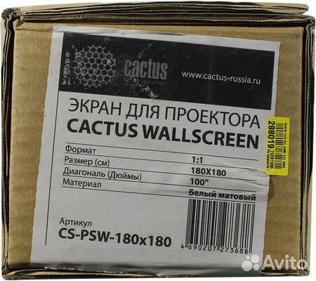 Экран Cactus CS-PSW-180X180-SG 180x180см Wallscreen 1:1 настенно-потолочный рулонный серый