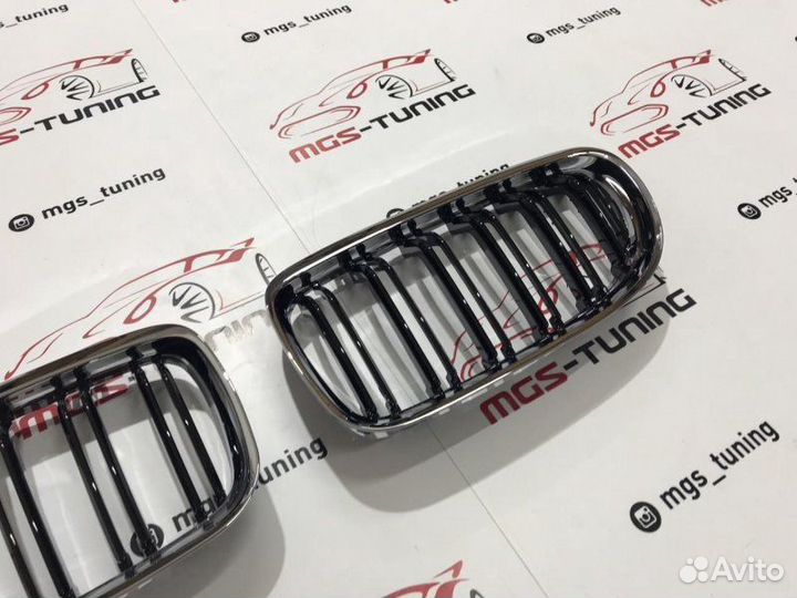 Ноздри BMW 3 серии E90 08-12 Черный глянец + Хром