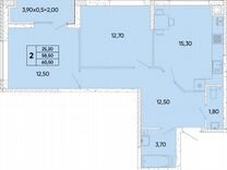 2-к. квартира, 60,5 м², 2/9 эт.