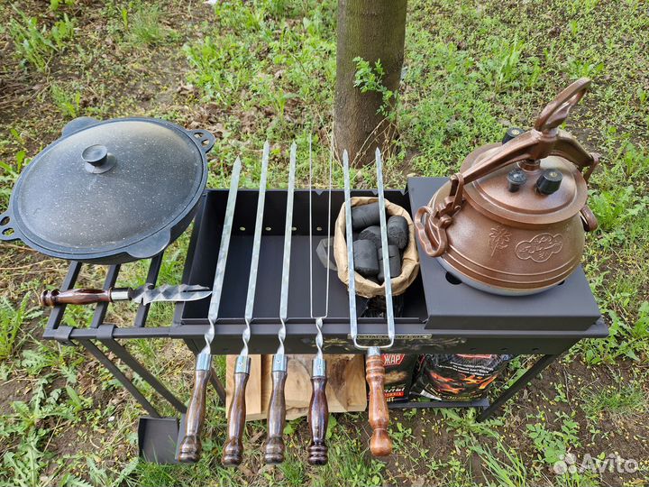 Мангал, шампура, уголь, решетка гриль, барбекю