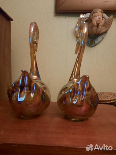 Статуэтки лебеди пара Чешское стекло СССР