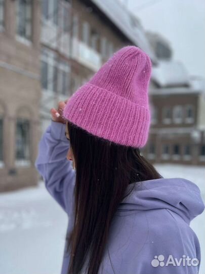 Шапка женская вязаная из пуха норки