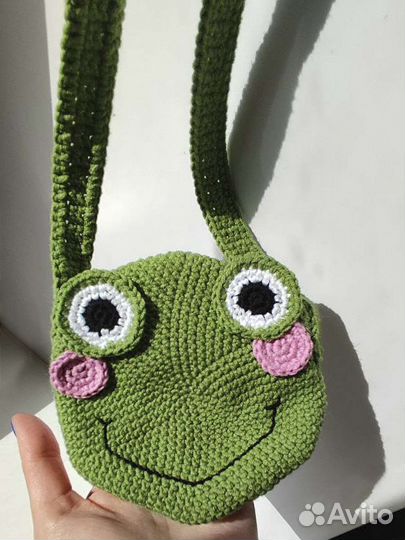 Сумка через плечо детская вязаная лягушка мишка