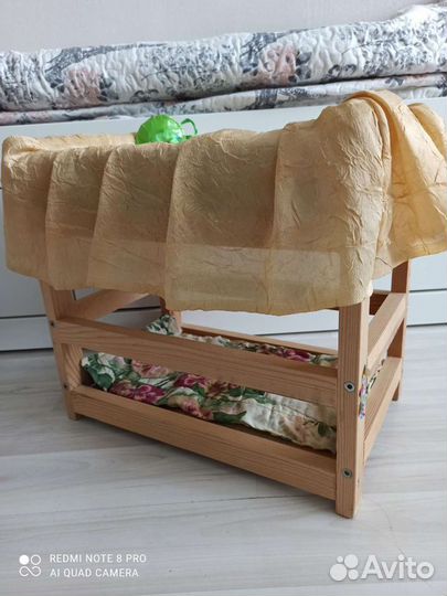 Кровать для кукол деревянная+ ванна